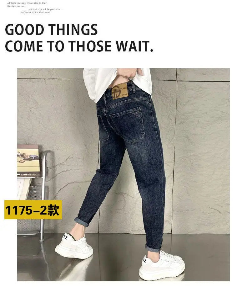 New Harajuku Fashion Trendy Spring Autumn Slim Fit Casual Jeans for Men Vintage Tapered Pencil Pants Stretch Boyfriend Jeans