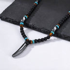 Punk Natural Stone Wolf's Tooth Necklace for Men,Healing Tiger Eye Hematite Pendant Necklace,Vintage Ethnic Jewelry
