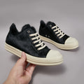 PENDRA Dark Fur Black Horsehair Leather Low-Top Lace-Up Thick-Sole Sneakers