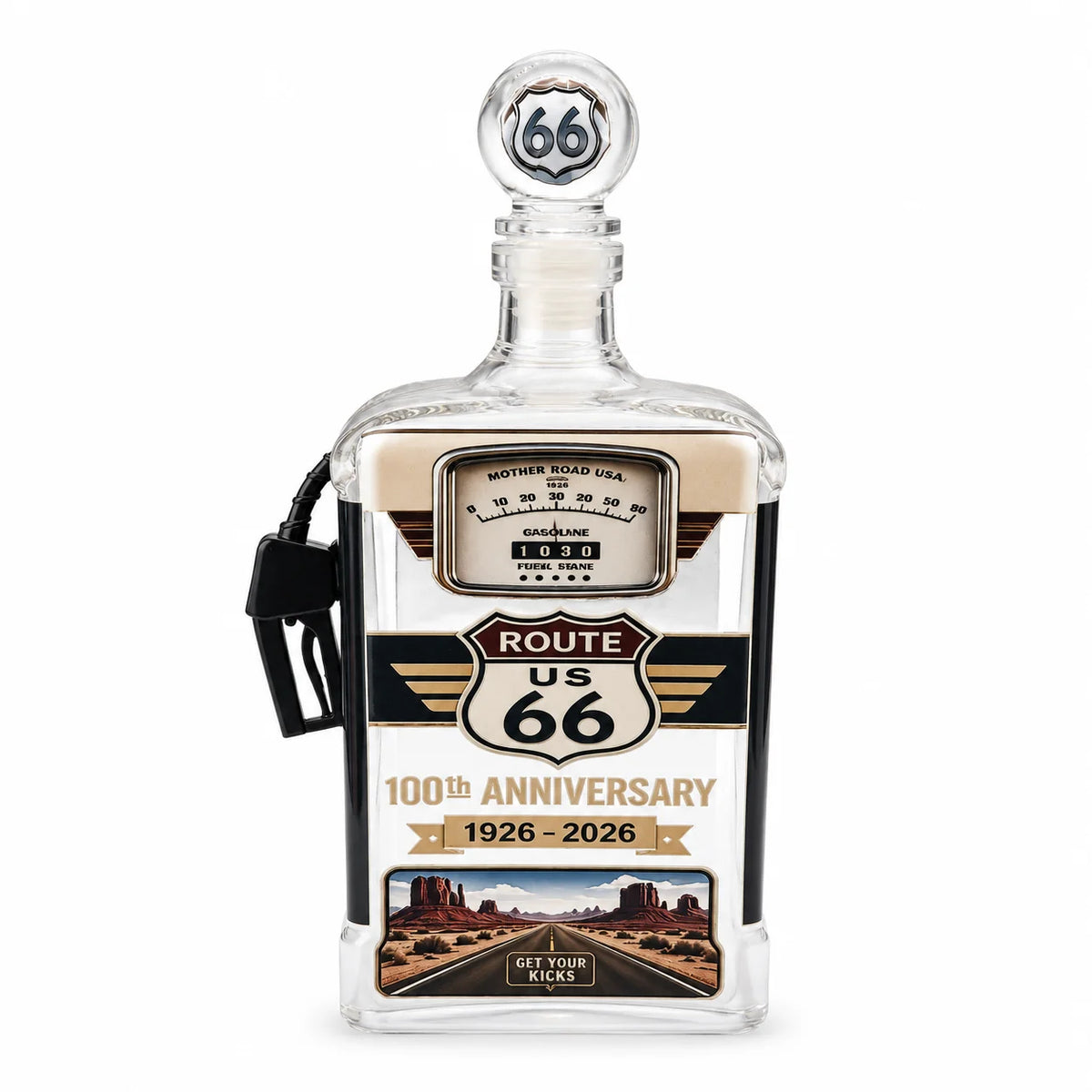 Route 66 100th Anniversary Gas Pump Shaped Whiskey Decanter 400ml Lead Free Crystal Liquor Bottle Retro American Road Culture