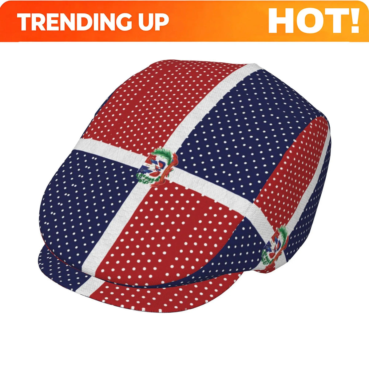 Flat-Top Hats Featuring a Polka Dot Design of The Dominican Flag, Suitable for Both Men And Women, Including Newsboy Caps