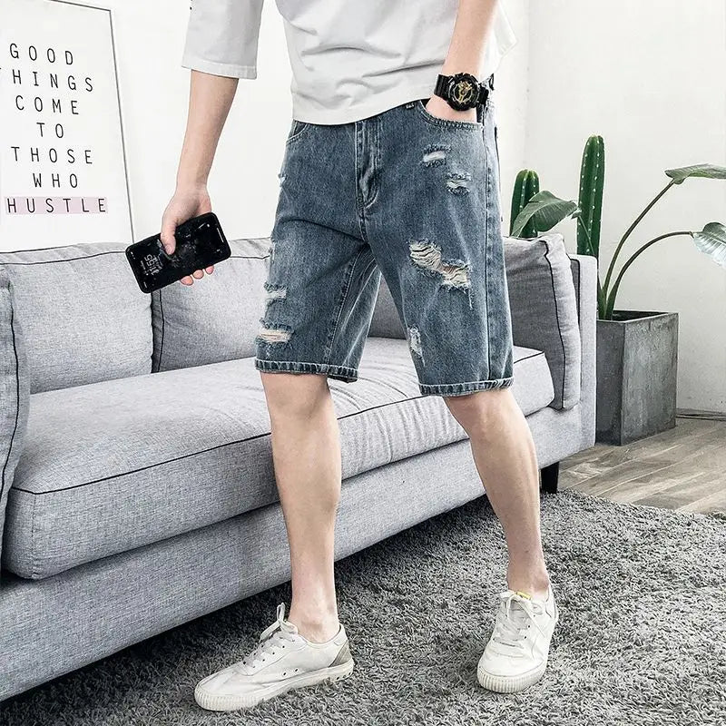 PENDRA Denim Washed Distressed Pants