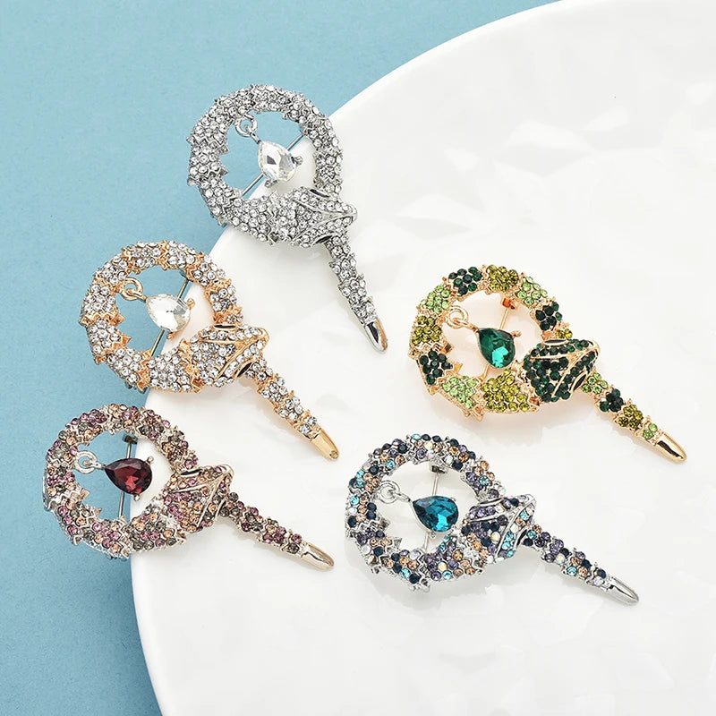 PENDRA Serpentine 5-Color Rhinestone Snake Brooch