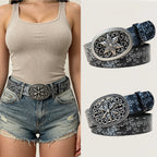 PENDRA Velaeva Leather Floral Buckle Western Belt