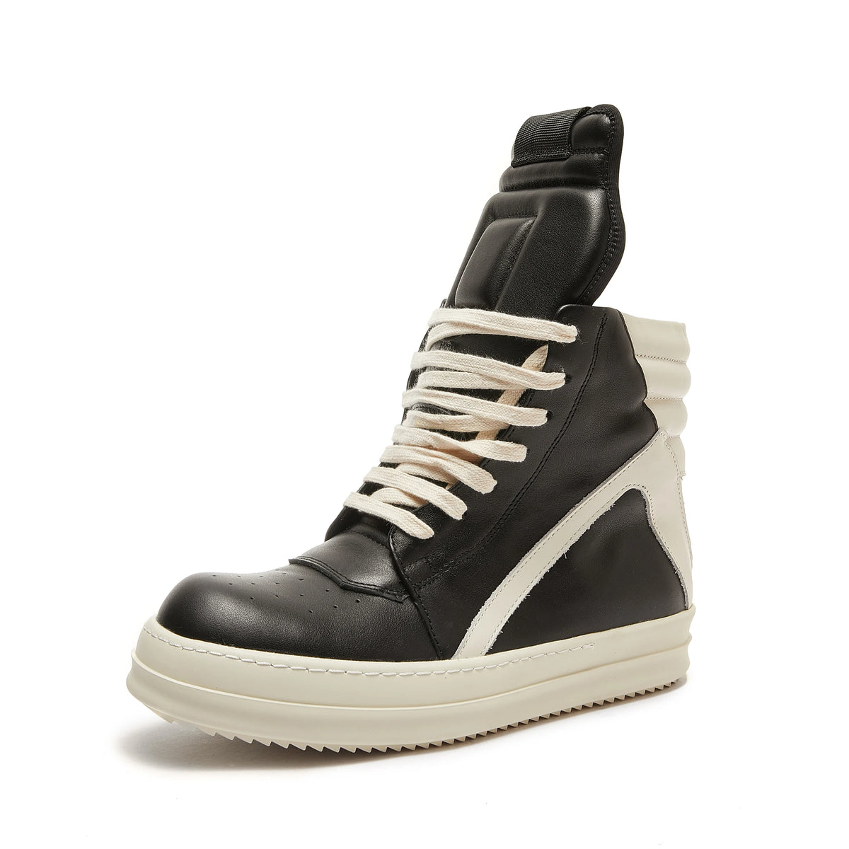 PENDRA Geobasket Shadow Black Leather High-Top Zip Thick-Sole Ankle Boots
