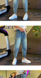 Gradual Change Color 2025 Tied Jeans Men's Summer New Loose Ruffian Handsome Small Feet Pants Trendy Brand Harlan Casual Pants