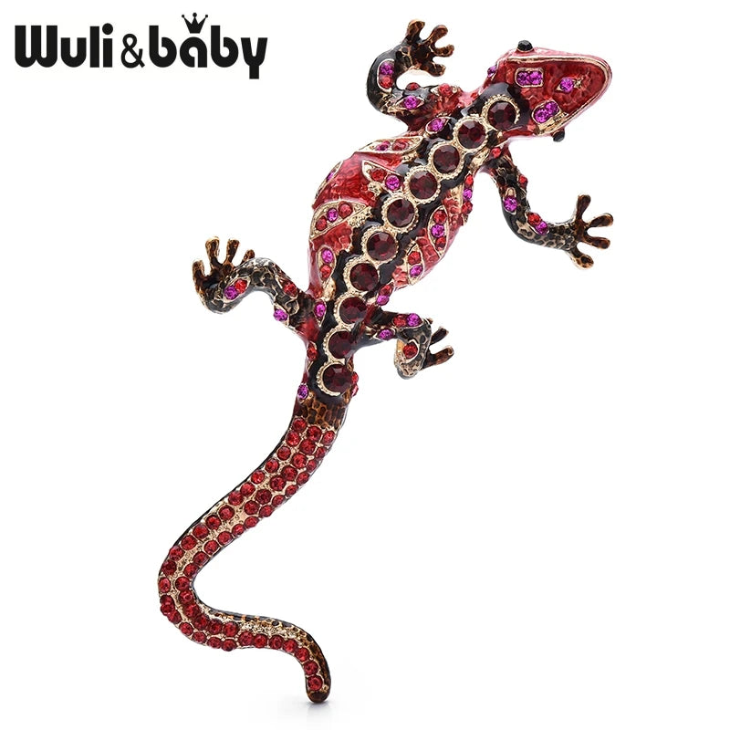 Wuli&baby Big Enamel Gecko Brooch Pins 4-color Vintage Palace Style Lizard Animal Party Brooches Fashion Jewelry Gifts