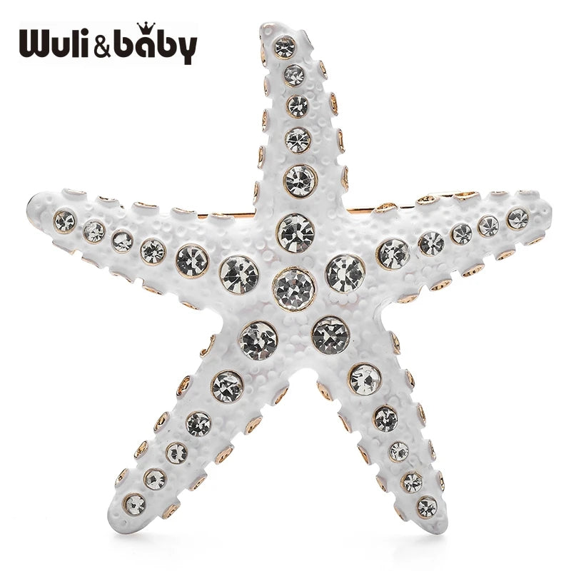 PENDRA Seastar 4-Color Enamel Rhinestone Starfish Brooch