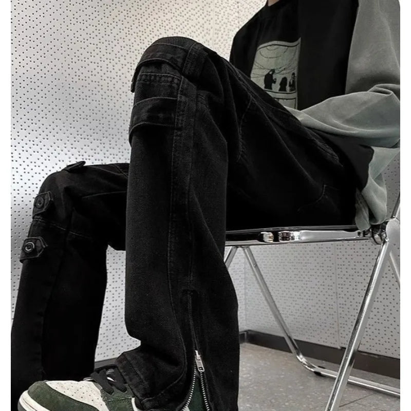 Original Luxury 2026 Brands Clothing Design Pants Men's High Street Tooling Jeans Niche High-end Zipper Split Micro-flared Pants