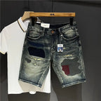 High-end Design Brand Embroidered Elastic Denim Shorts Men's Summer Middle Pants Slim-fitting Korean Breeches Jorts Shorts