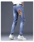 Spring Autumn Harajuku Fashion Art Craft Graphical Paintings 2000s Streetwear Male Slim Boyfriend Stylish Pants Denim Jeans Men