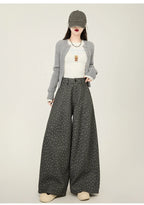 Lazy style floral print woolen suit pants women in winter new loose and versatile casual curved knife wide leg pants