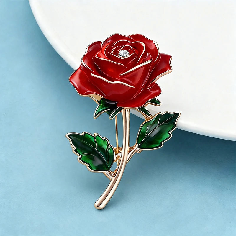 PENDRA Rosalia June Birthday Red Enamel Rose Brooch
