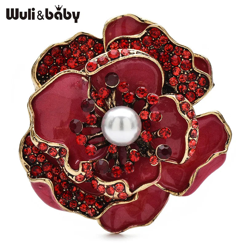 PENDRA Camellia Vintage Enamel Flower Brooch