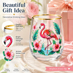 Flamingo Cocktail Glass Tropical Hibiscus Decal Stemless Beer Cup Gold Rim Bar Drinkware Party Gift
