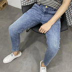 Summer Luxury Korean Style Stretch Grey Men's Slim Trousers Classic Streetwear Casual Designer Cowboy Boyfriend Jeans for Men