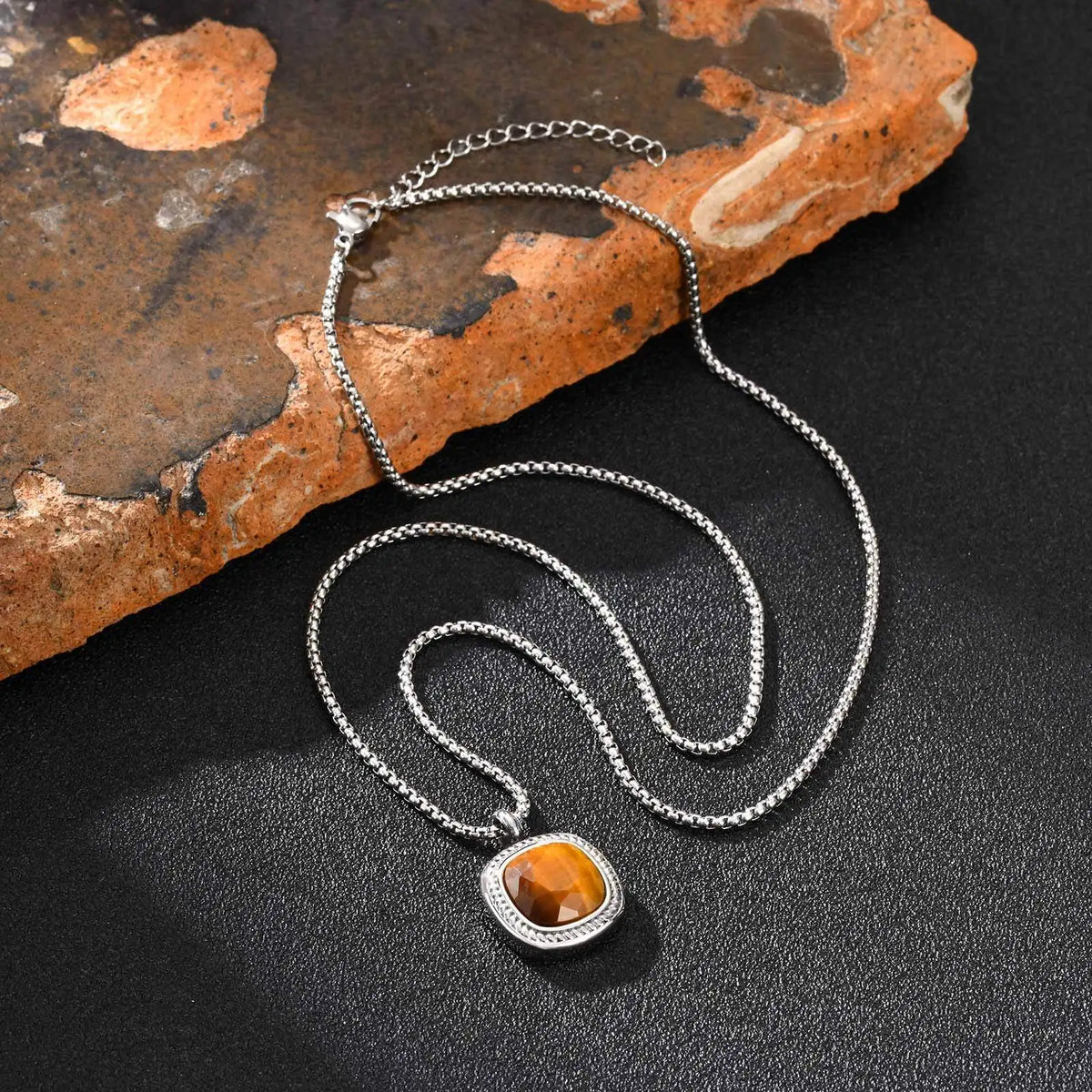 PENDRA Square Stone Black Pendant Necklace