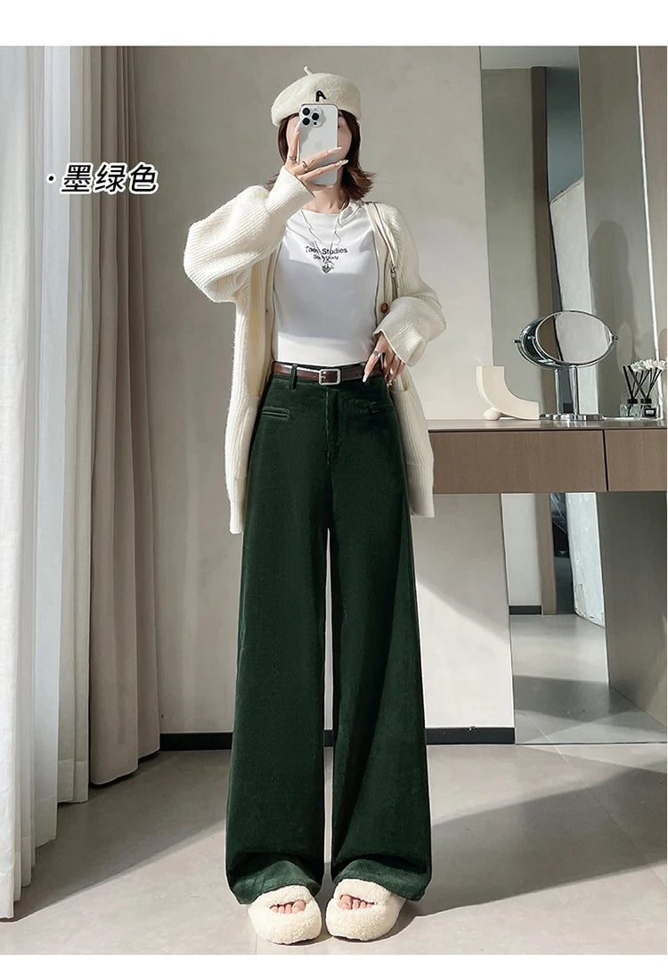 Corduroy suit wide leg pants women in autumn and winter high waist lazy style thick velvet warmth and versatile pants