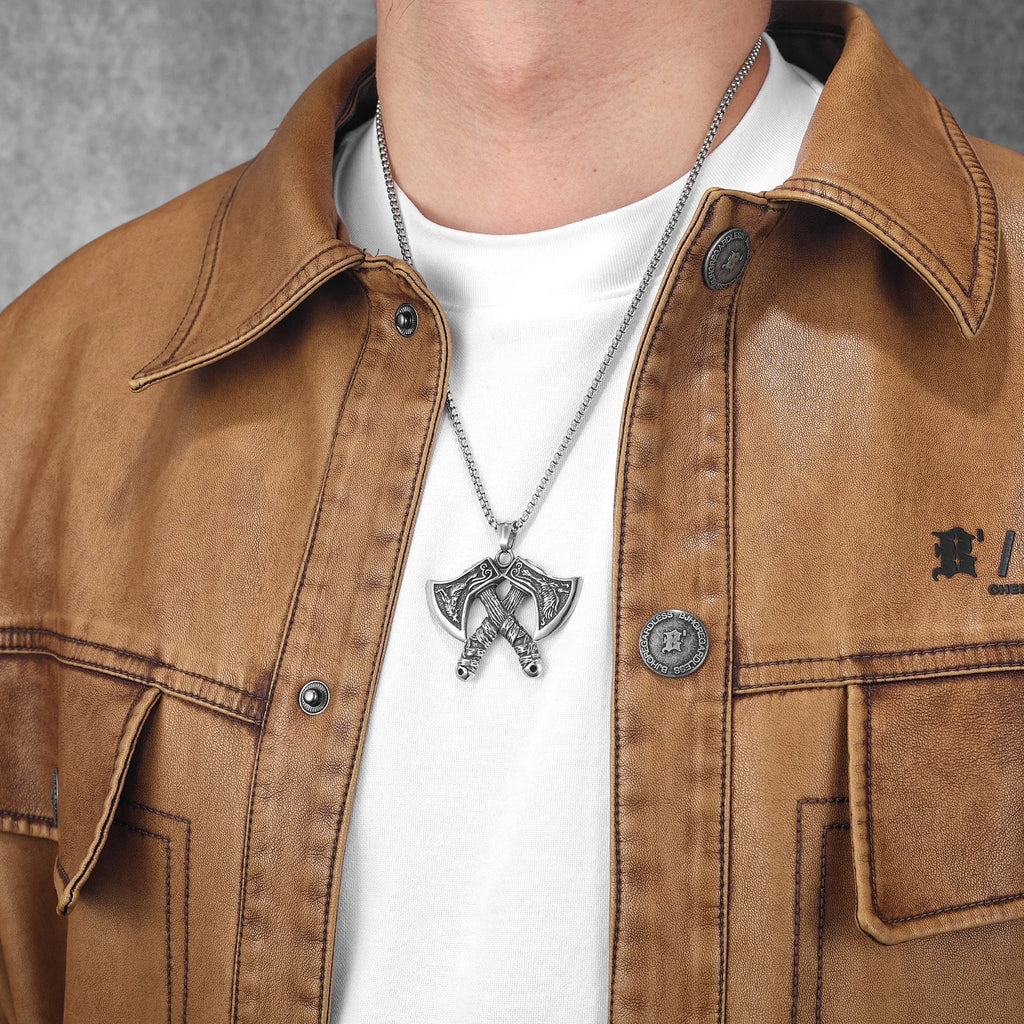 Viking Double Axe Men Necklaces Stainless Steel Pendant Chain Women Punk Fashion Jewelry New In Accessories Gifts Wholesale