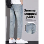 Ripped Jeans Men's 2025 Summer New Trendy Brand Ruffian Handsome Slim-fitting Elastic Straight Trendy Casual Cargo Work Pants