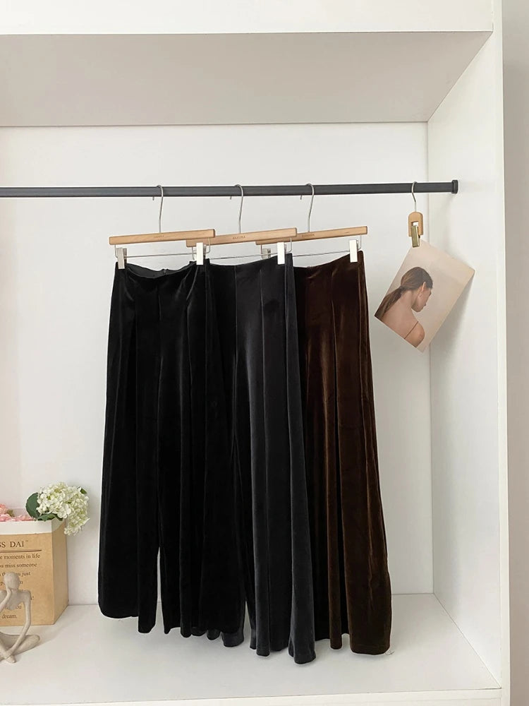 Autumn and winter new retro fashionable high-end velvet versatile casual pants loose fit wide leg pants for women
