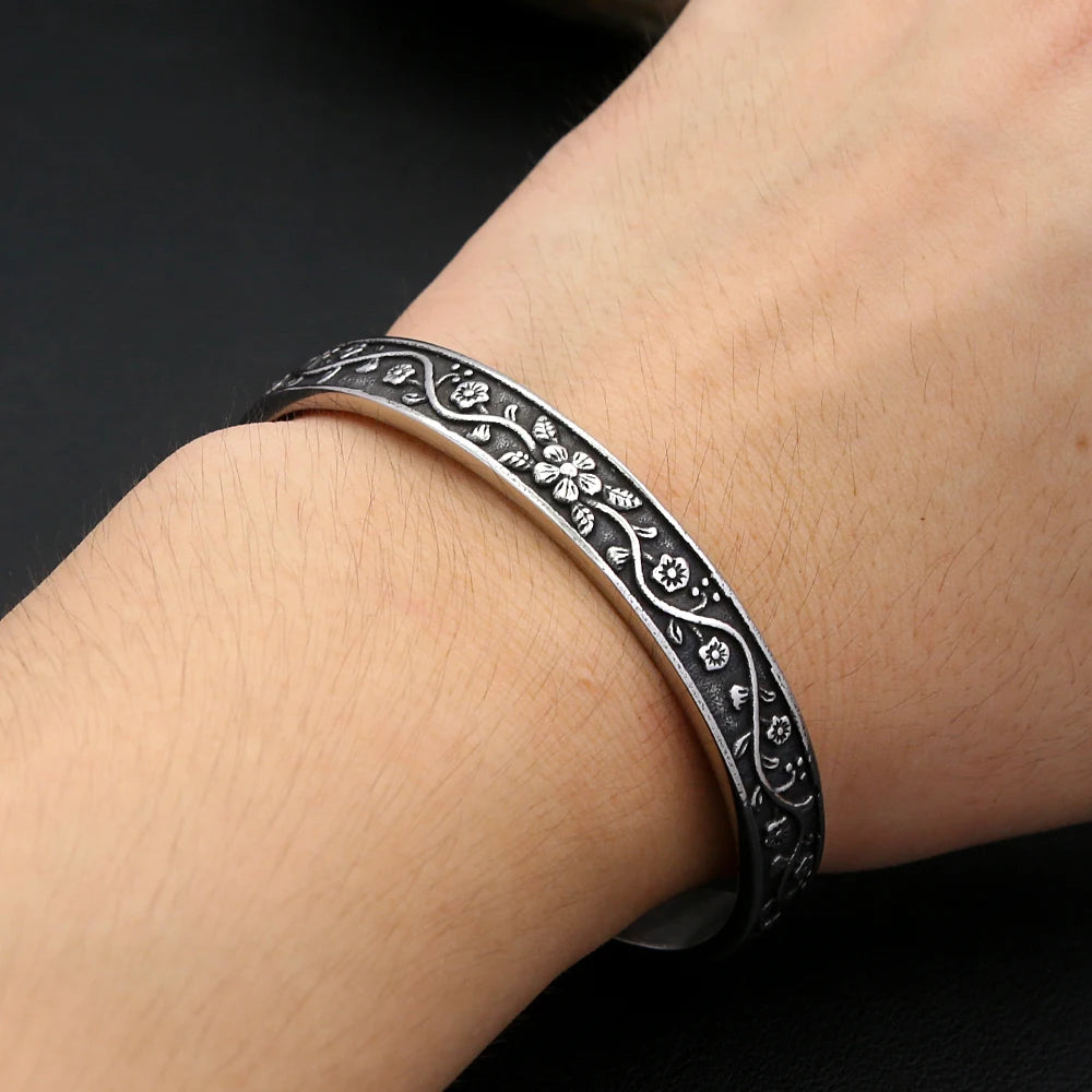 Classic Retro Fashion Silver Color Flower Bracelets For Men Women Stainless Steel Ethnic Style Lotus Leaf Bracelet Party Jewelry