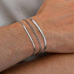 3pcs/set Minimalist Chain Bracelet for Men Boys,Stainless Steel Silver Color Chain Adjustable Wristband,Simple Jewelry Set Gift