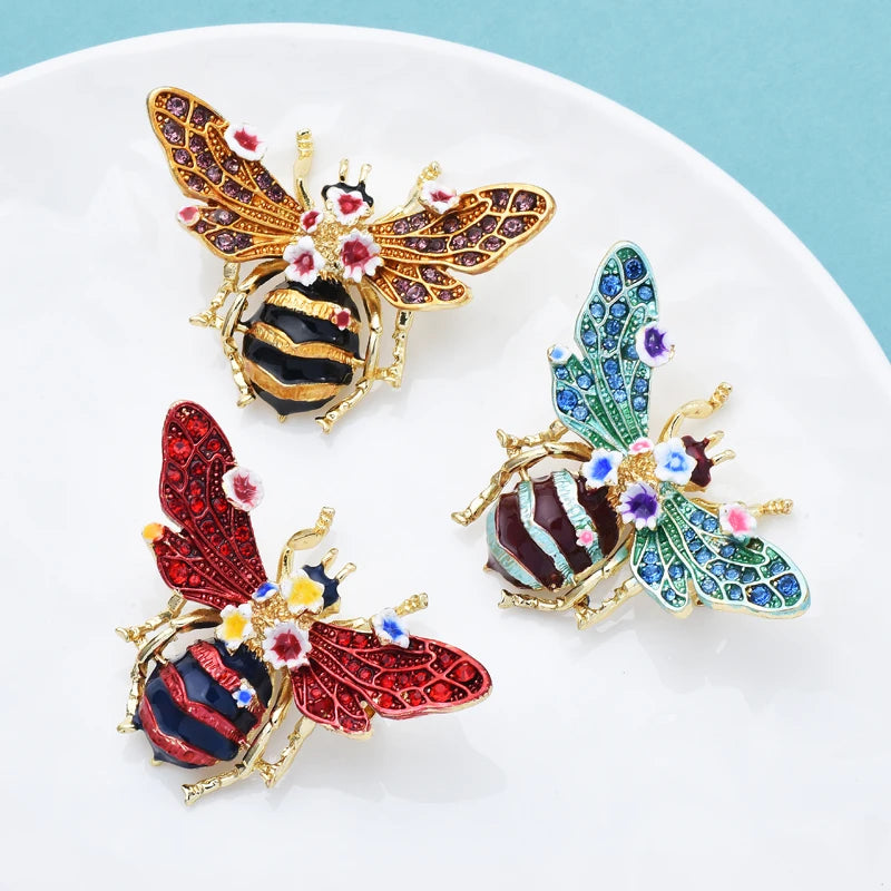 PENDRA Bloom Enamel Flower Bee Brooch