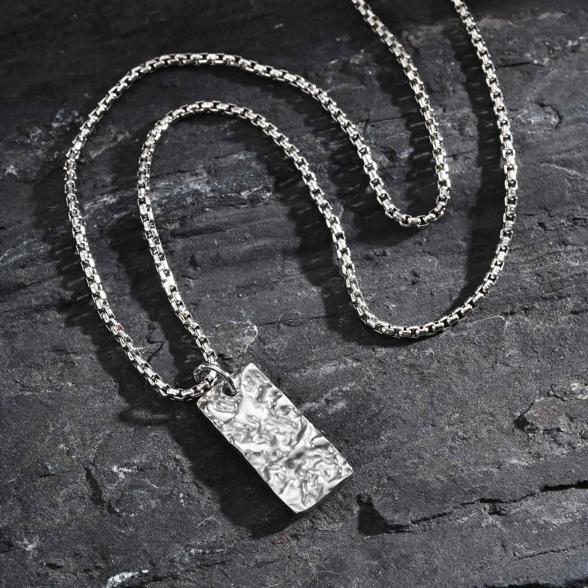 Vintage Fold Geometric Necklace for Men Boys,Stainless Steel Rectangular Pendant,Punk Jewelry Gift