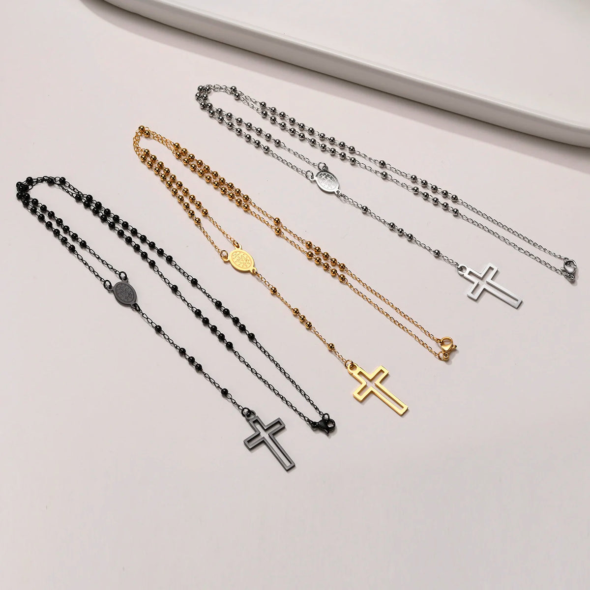 PENDRA Cross Mary Rosary Necklace