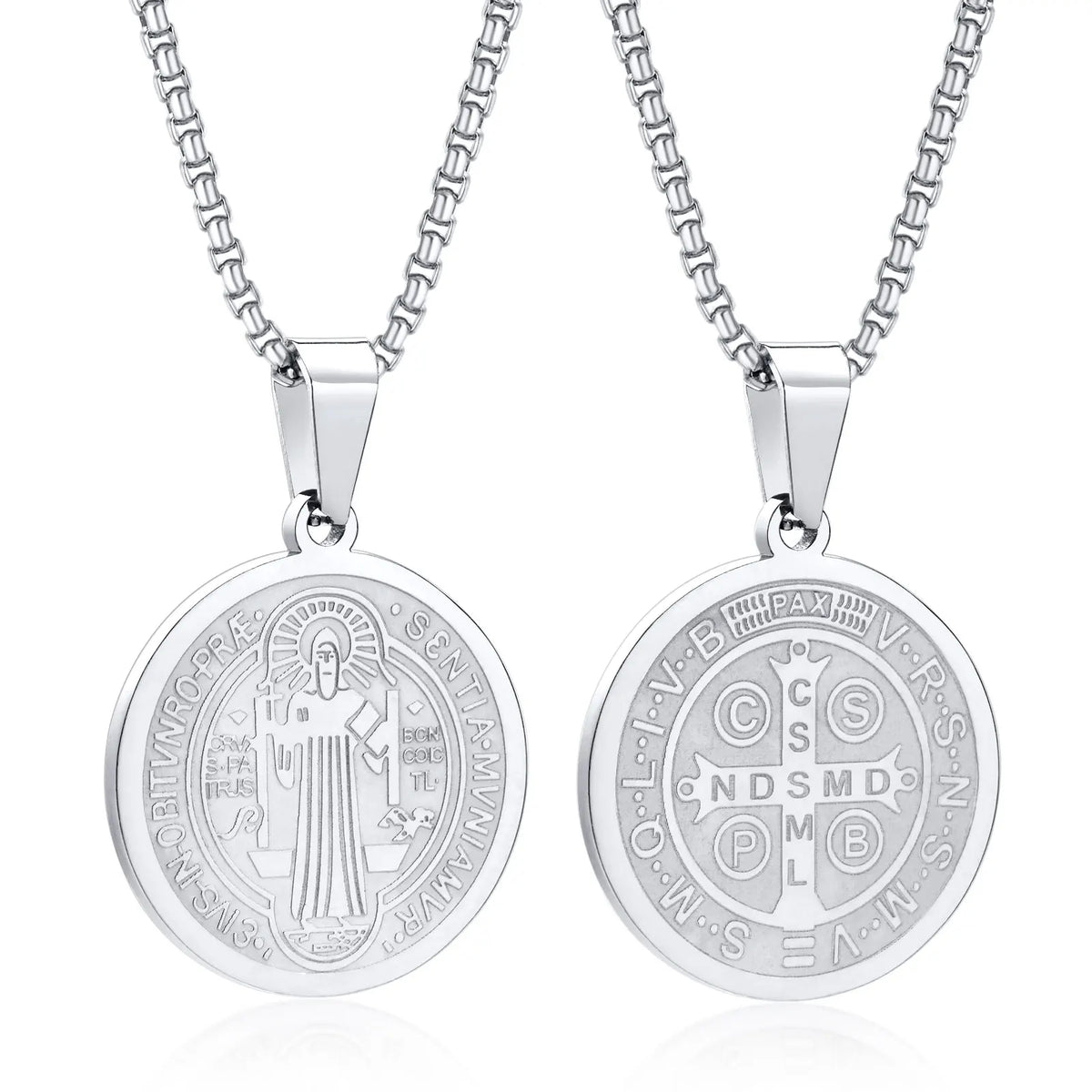 St Benedict Necklace Men, Stainless Steel Saint Religious Jewelry Medal Pendant ,Saint Benedict Amulet Necklace