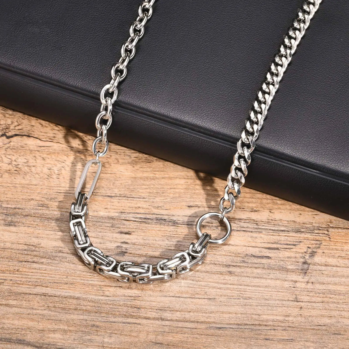 Punk Splicing Byzantine Necklaces for Men,Stainless Steel Cuban Chain Collars,Chunky Trendy Male Jewelry Gift