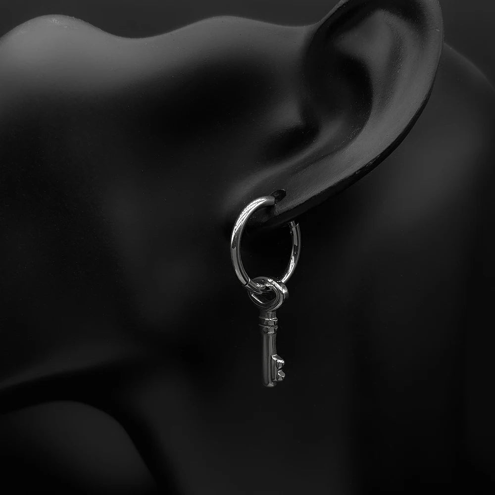 Key Star Hiphop Earrings For Women Men Stainless Steel Silver Color Fashion Punk Rock Ear Rings Rapper Jewelry Accessory