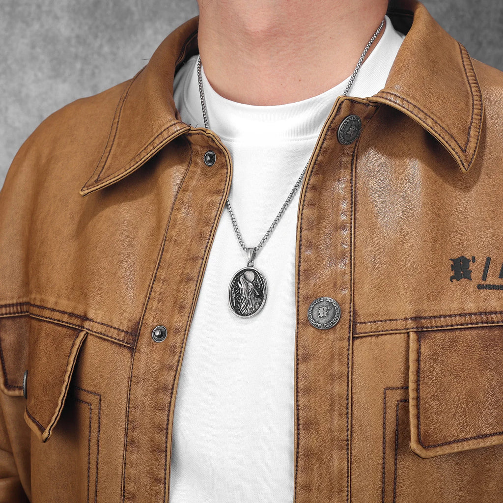 Full Moon Wolf Compass Men Necklaces Stainless Steel Pendant Chain Women Punk Fashion Jewelry New In Accessories Gifts Wholesale