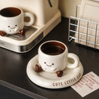 Cute Smiley Face Ceramic Coffee Mug with Saucer 3D Cartoon Design Tea Cup