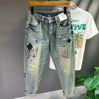Fashion Men's Casual Jeans with Embroidery Spring Autumn Stylish Jeans Men Luxury Korean Clothes Vintage Clothing Washed Jeans