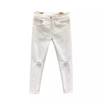 Man Luxury Clothing Men's White Ripped Jeans Spring Summer Slim Skinny Pants Korean Trendy Stretch Casual Fashion Cropped Pants