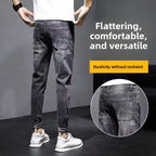 Autumn 2025 New Jeans Men's Trendy Brand Retro Casual Trousers Student Fashion Printing Elastic Skinny Jeans Men Trousers