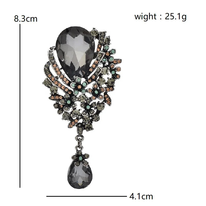PENDRA Crystaline Water-Drop Crystal Flower Brooch
