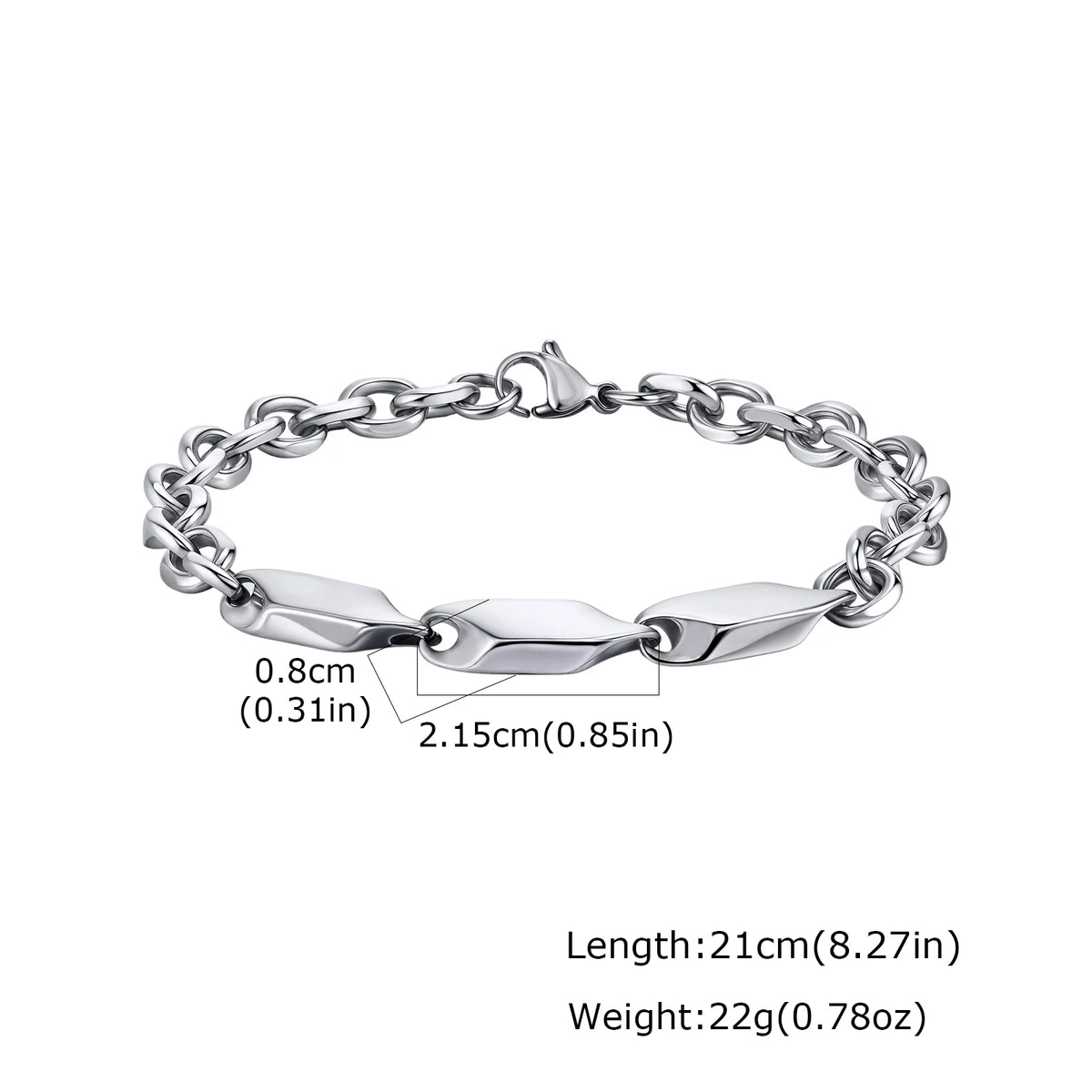 Cool Punk Stainless Steel Chain Bracelet for Men,21CM Silver Color Metal Chain Wristband,Hip Hop Jewelry Gift