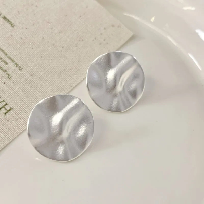 VENTFILLE925 Sterling Silver Studs Earrings For Women Round Matte Minimalist Ins Trend Office Jewelry Party Gift Dropshipping