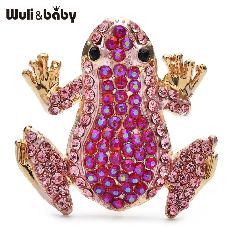 Wuli&baby Lovely Sparkling Frog Brooches 3-color Rhinestone Animal Brooch For Women's Clothes Backpack Pins Gifts