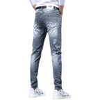 Hot Sale Men's Luxury Jeans Streetwear Denim Pants Punk Distressed Hole Tiger Embroidery Patches Stretch Skinny Ripped Trouser