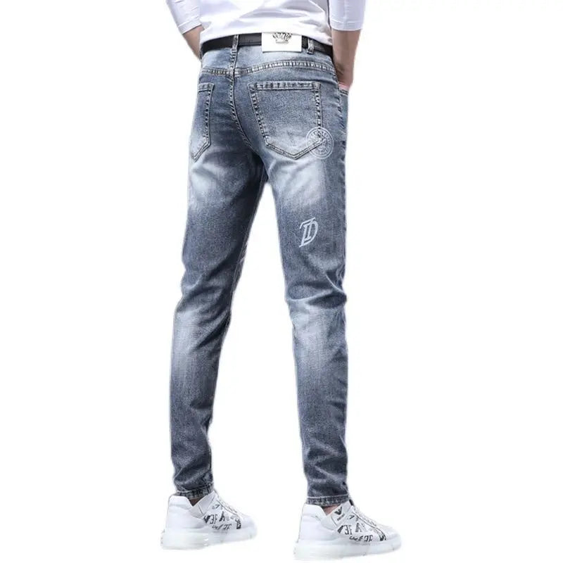Hot Sale Men's Luxury Jeans Streetwear Denim Pants Punk Distressed Hole Tiger Embroidery Patches Stretch Skinny Ripped Trouser