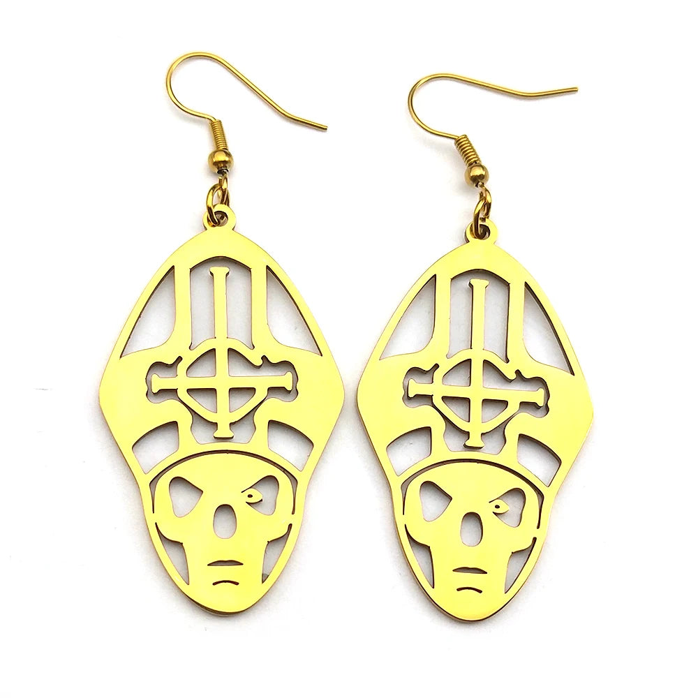 Metal Band Papa Emeritus Ghost Bc Nameless Ghoul Drop Earrings For Women Silver Color Long Hollow Earring Party Jewelry Gift