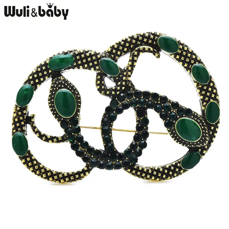 Wuli&baby Vintage Two Snakes Brooches For Women Unisex 3-color Vintage Animal Party Casual Brooch Pins Gifts