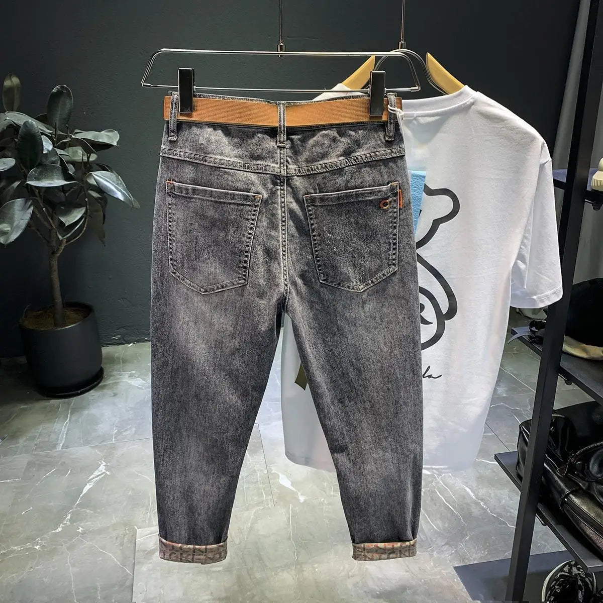 High-End 2023 Casual Cotton Luxury Men's Jeans with Embroidery for 2023 Spring and Autumn Work Straight Denim Pants for Men