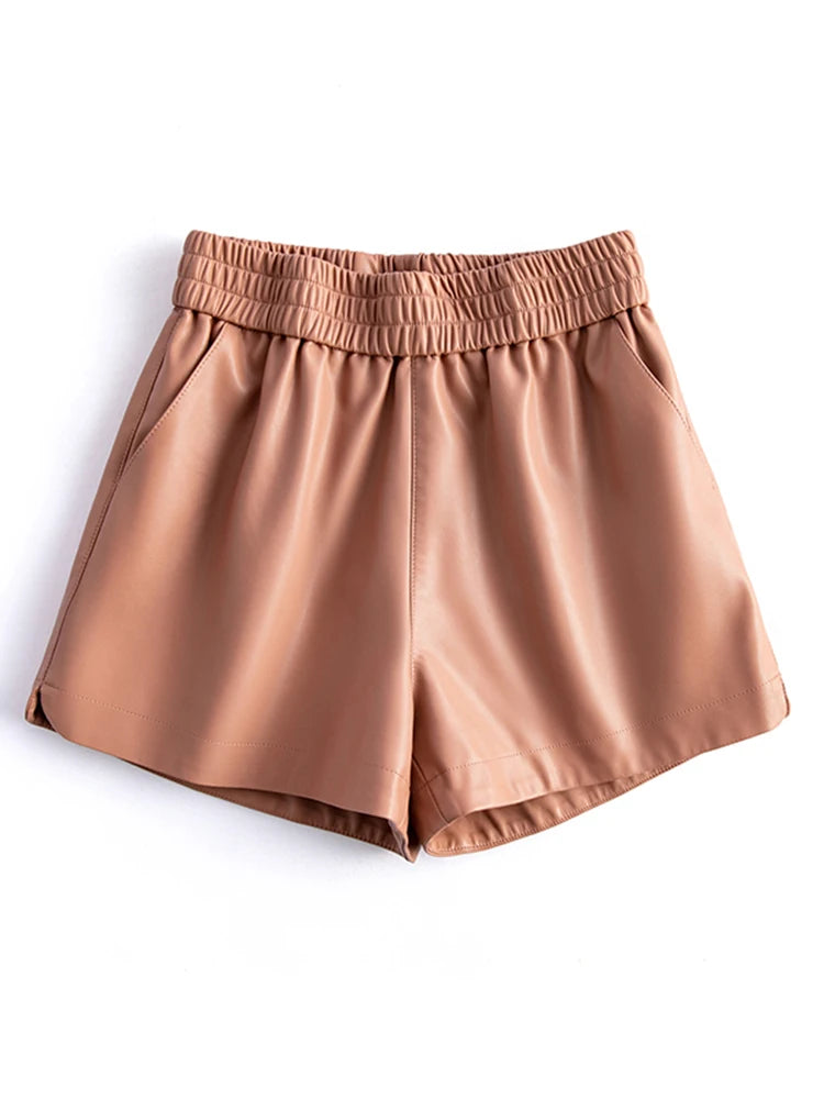 PENDRA Sheepskin Wide Leg Leather Shorts
