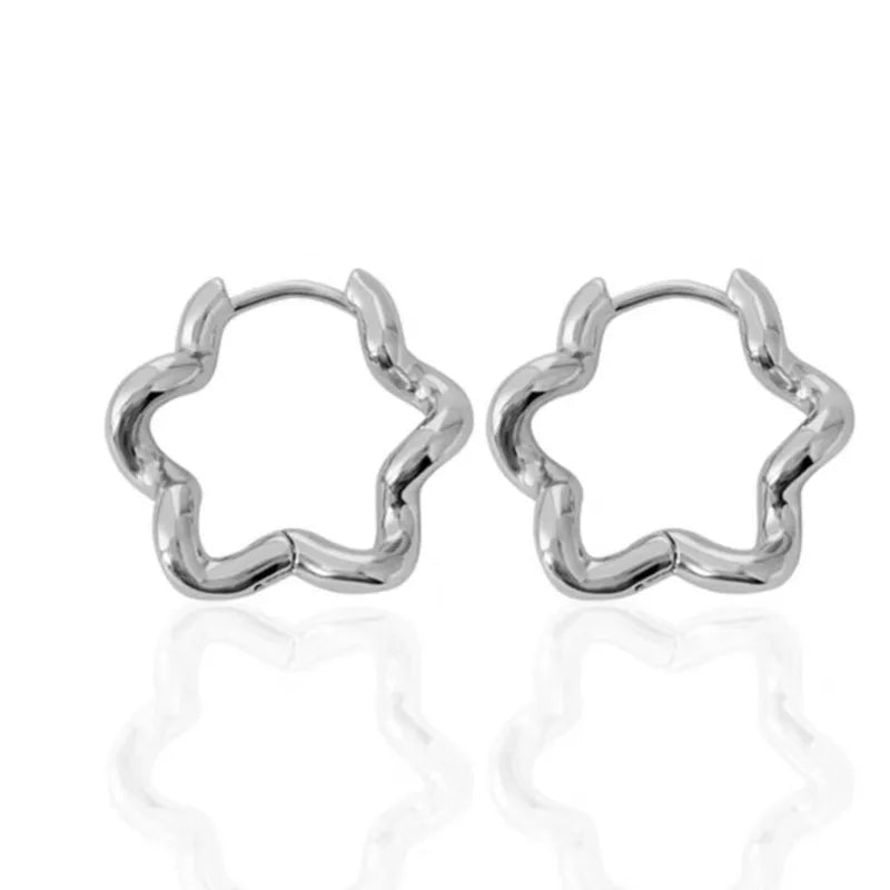 VENTFILLE 925 Sterling Silve Flower Hoop Earring for Women Line Hollow Out Minimalist Office Versatile Jewelry Gift Dropshipping