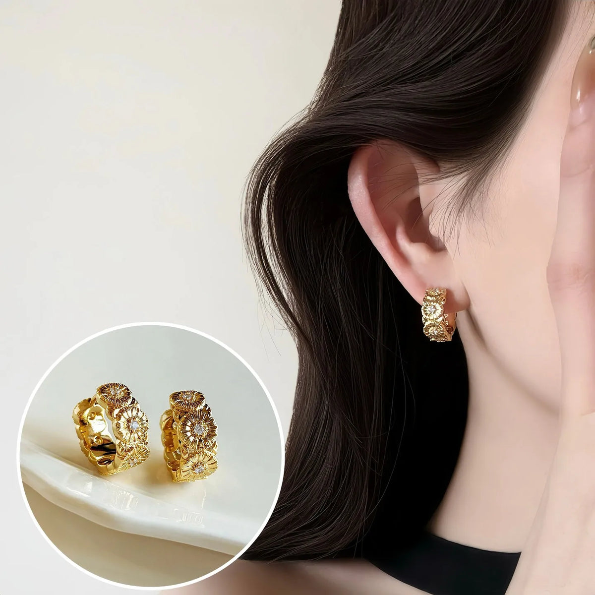 VENTFILLE 925 Sterling Silver Daisy Earring for Women Heavy Industr Plain Ring Fashion  Geometry Jewelry Party Gift Dropshipping